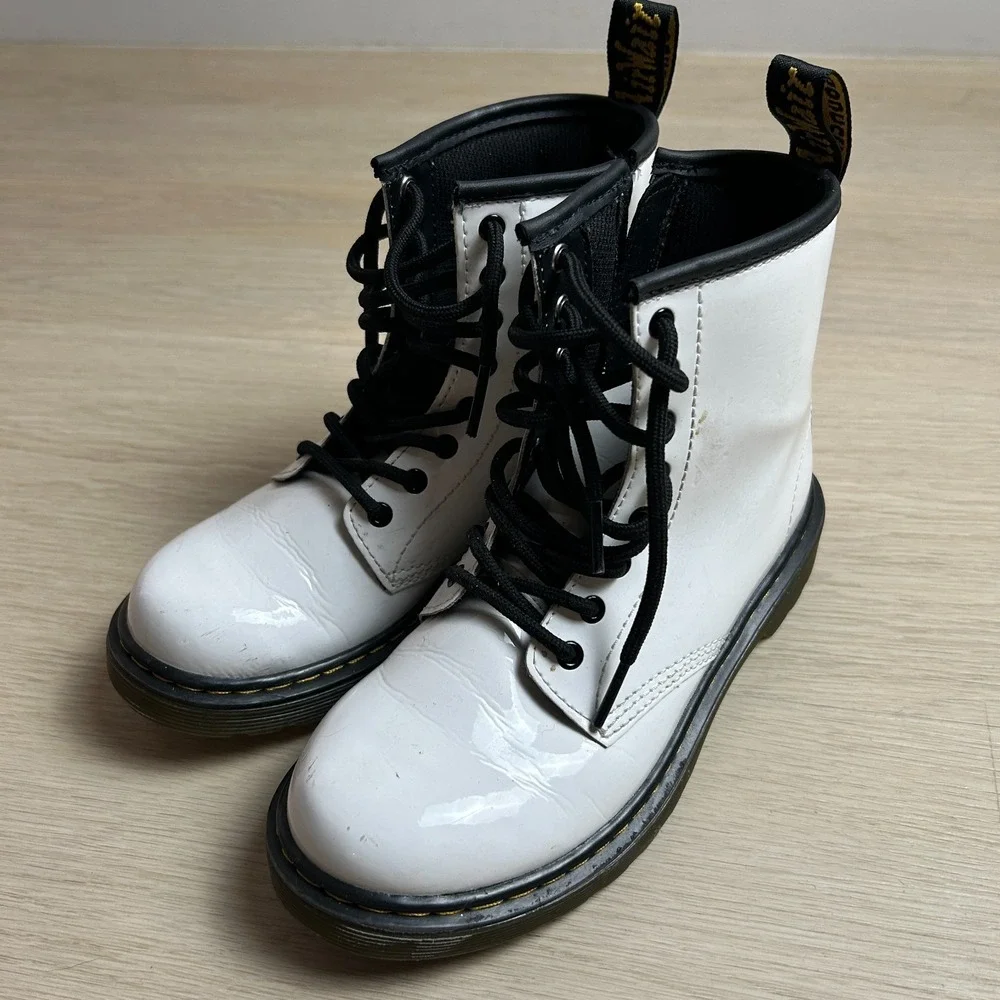 Dr Martens 1460 J Kids White Leather Combat Boots Size US 2 UK 1 EU 33 Youth Zip